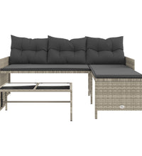 Gartensofa in L-Form mit Tisch und Kissen Hellgrau Poly Rattan