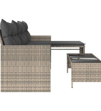 Gartensofa in L-Form mit Tisch und Kissen Hellgrau Poly Rattan