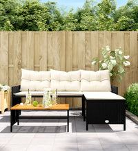 Gartensofa in L-Form mit Tisch und Kissen Schwarz Poly Rattan