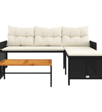 Gartensofa in L-Form mit Tisch und Kissen Schwarz Poly Rattan