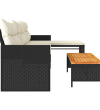 Gartensofa in L-Form mit Tisch und Kissen Schwarz Poly Rattan