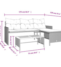 Gartensofa in L-Form mit Tisch und Kissen Schwarz Poly Rattan