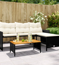 Gartensofa in L-Form mit Tisch und Kissen Schwarz Poly Rattan