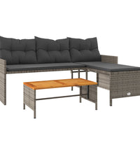 Gartensofa in L-Form mit Tisch und Kissen Grau Poly Rattan