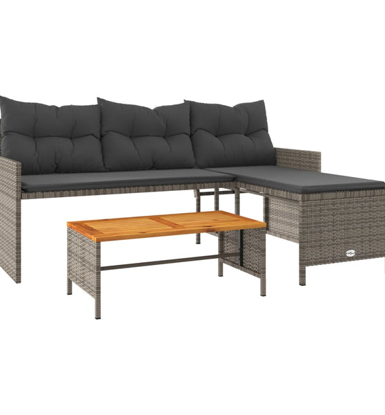 Gartensofa in L-Form mit Tisch und Kissen Grau Poly Rattan