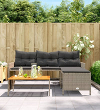 Gartensofa in L-Form mit Tisch und Kissen Grau Poly Rattan