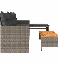 Gartensofa in L-Form mit Tisch und Kissen Grau Poly Rattan