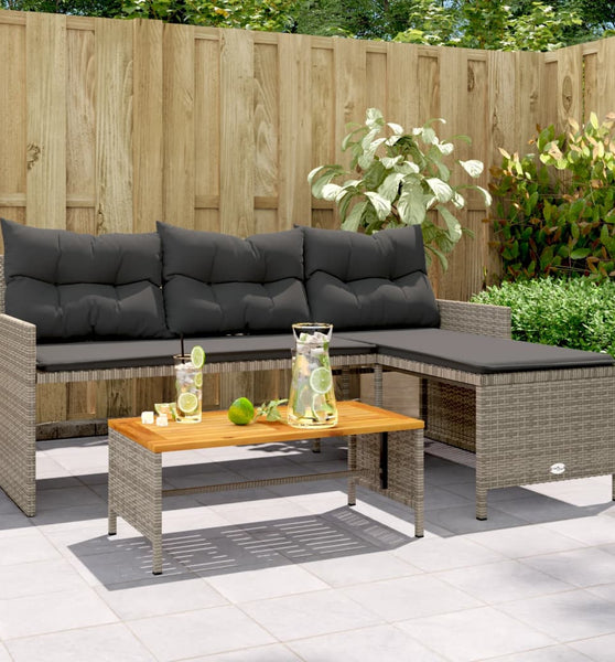 Gartensofa in L-Form mit Tisch und Kissen Grau Poly Rattan