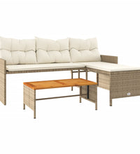 Gartensofa in L-Form mit Tisch und Kissen Beige Poly Rattan