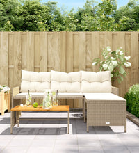 Gartensofa in L-Form mit Tisch und Kissen Beige Poly Rattan