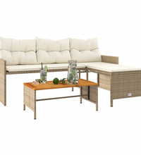 Gartensofa in L-Form mit Tisch und Kissen Beige Poly Rattan