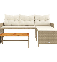 Gartensofa in L-Form mit Tisch und Kissen Beige Poly Rattan