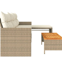 Gartensofa in L-Form mit Tisch und Kissen Beige Poly Rattan