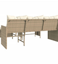 Gartensofa in L-Form mit Tisch und Kissen Beige Poly Rattan