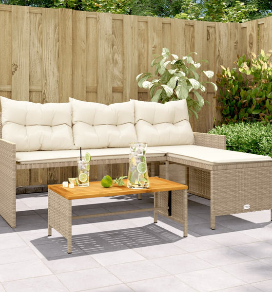 Gartensofa in L-Form mit Tisch und Kissen Beige Poly Rattan