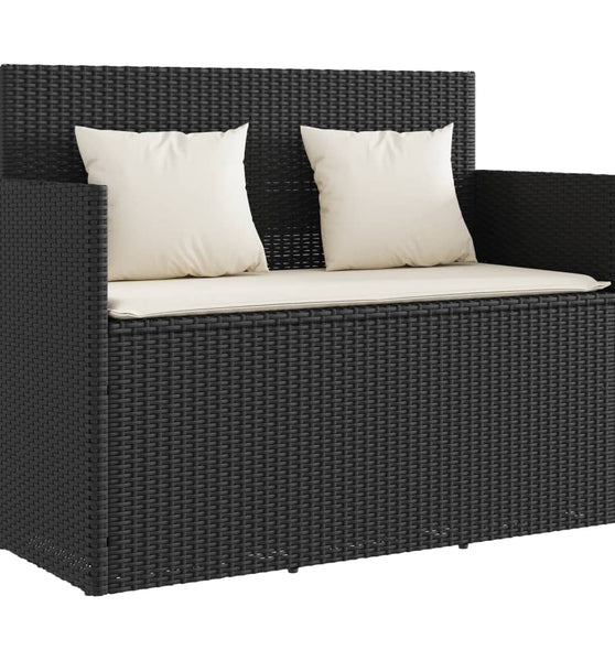 Gartenbank mit Kissen Schwarz Poly Rattan