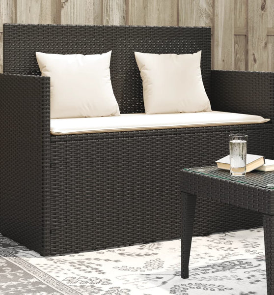 Gartenbank mit Kissen Schwarz Poly Rattan