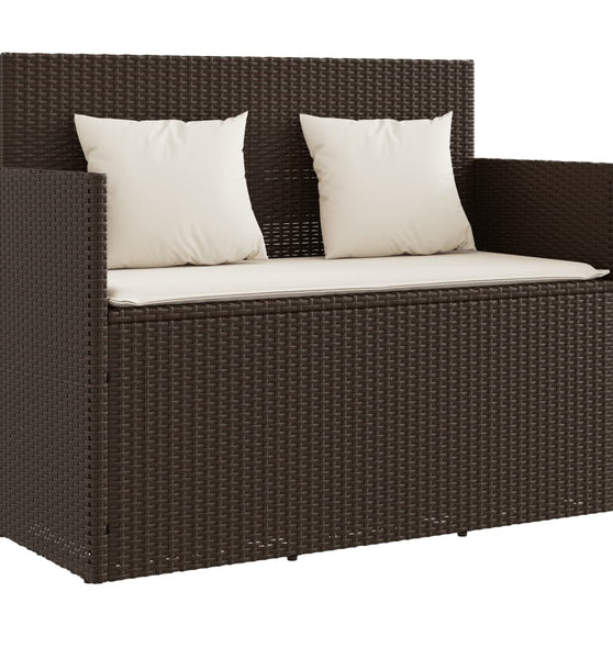 Gartenbank mit Kissen Braun Poly Rattan