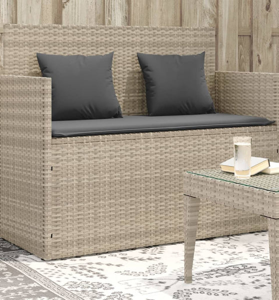 Gartenbank mit Kissen Hellgrau Poly Rattan