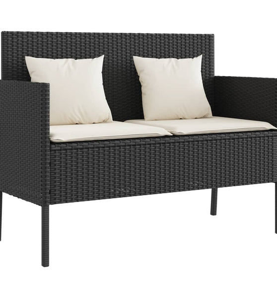 Gartenbank mit Kissen Schwarz Poly Rattan