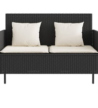 Gartenbank mit Kissen Schwarz Poly Rattan