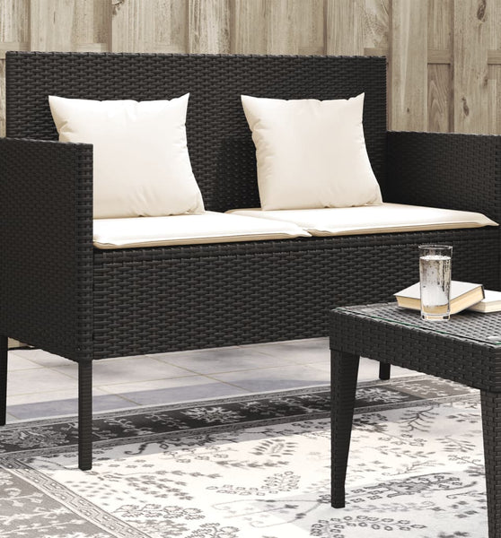 Gartenbank mit Kissen Schwarz Poly Rattan