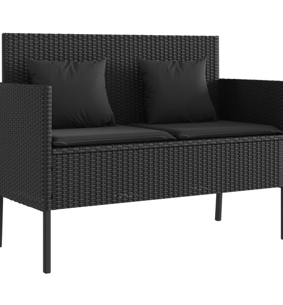 Gartenbank mit Kissen Schwarz Poly Rattan