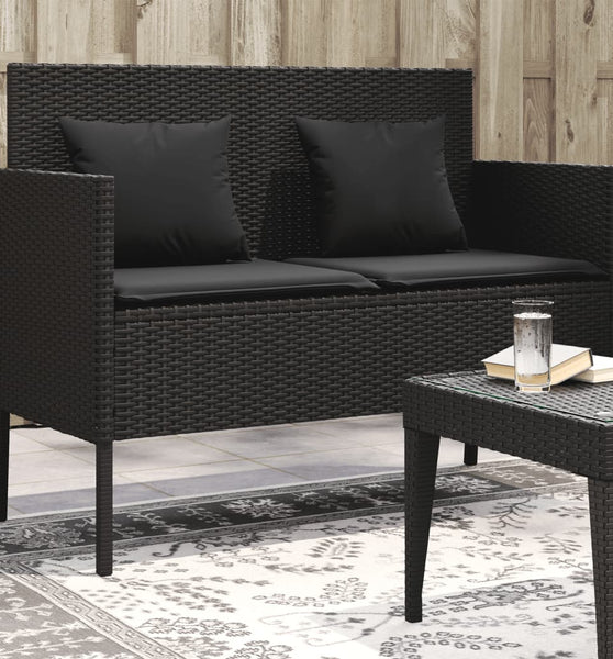 Gartenbank mit Kissen Schwarz Poly Rattan