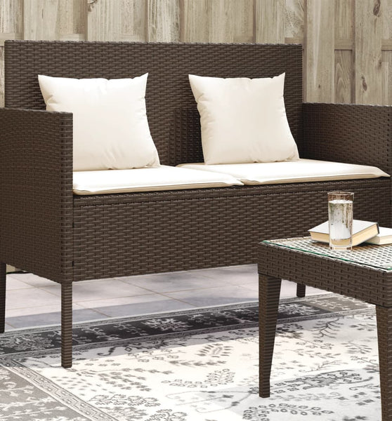 Gartenbank mit Kissen Braun Poly Rattan