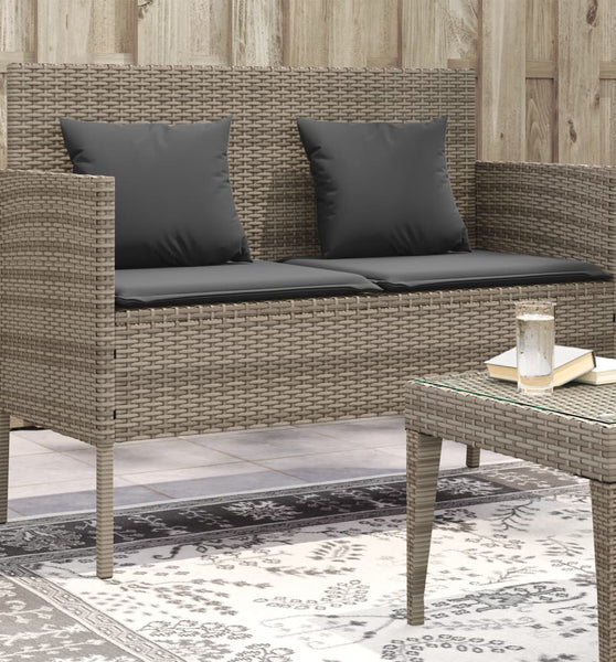 Gartenbank mit Kissen Grau Poly Rattan