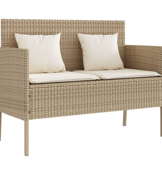 Gartenbank mit Kissen Beige Poly Rattan