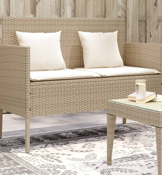 Gartenbank mit Kissen Beige Poly Rattan