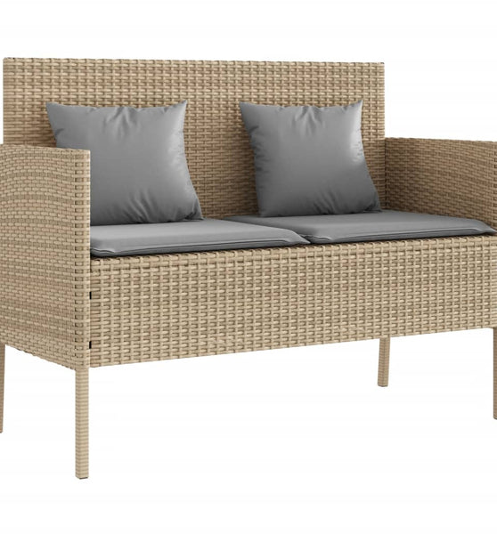 Gartenbank mit Kissen Beige Poly Rattan