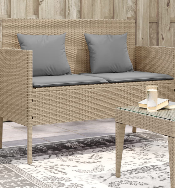 Gartenbank mit Kissen Beige Poly Rattan