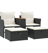 Gartensofa 2-Sitzer mit Hockern Schwarz Poly Rattan