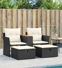 Gartensofa 2-Sitzer mit Hockern Schwarz Poly Rattan