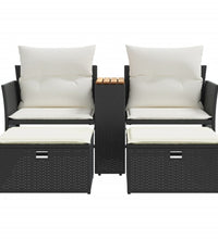 Gartensofa 2-Sitzer mit Hockern Schwarz Poly Rattan