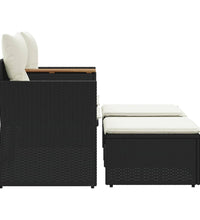 Gartensofa 2-Sitzer mit Hockern Schwarz Poly Rattan