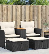 Gartensofa 2-Sitzer mit Hockern Schwarz Poly Rattan