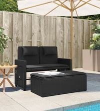 Gartenbank Verstellbar mit Kissen Schwarz Poly Rattan