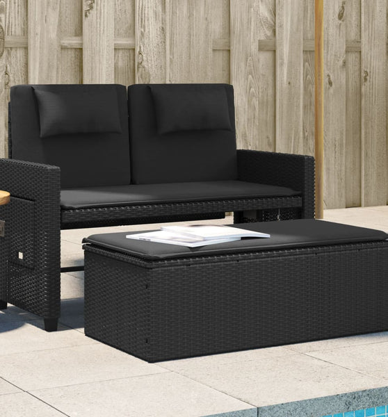 Gartenbank Verstellbar mit Kissen Schwarz Poly Rattan