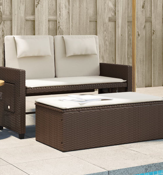 Gartenbank Verstellbar mit Kissen Braun Poly Rattan