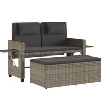 Gartenbank Verstellbar mit Kissen Grau Poly Rattan