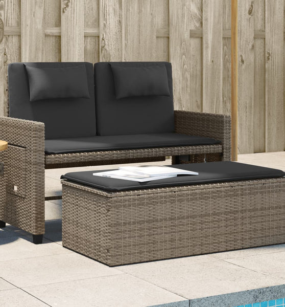 Gartenbank Verstellbar mit Kissen Grau Poly Rattan