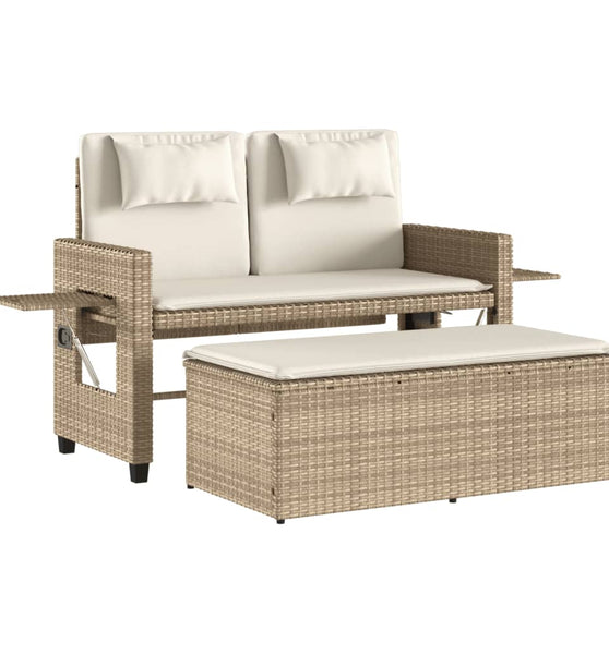 Gartenbank Verstellbar mit Kissen Beige Poly Rattan