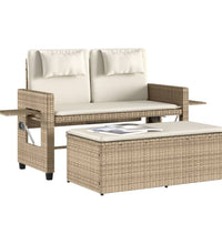 Gartenbank Verstellbar mit Kissen Beige Poly Rattan