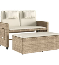 Gartenbank Verstellbar mit Kissen Beige Poly Rattan