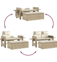 Gartenbank Verstellbar mit Kissen Beige Poly Rattan