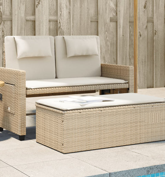 Gartenbank Verstellbar mit Kissen Beige Poly Rattan