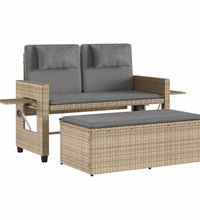 Gartenbank Verstellbar mit Kissen Beige Poly Rattan